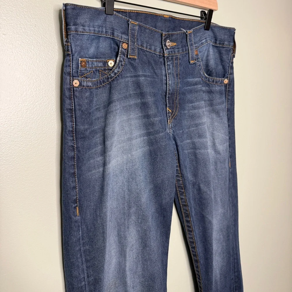 True Religion Men’s Slim Denim Jeans Boqd Lost Lagoon Blue Size 34 Hemmed‎